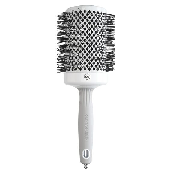 Olivia Garden Expert Blowout Shine - White & Grey - 65 - Keramikbeschichtete Rundbürste für geschmeidiges Ausblasen, krausfreies Haar & strahlenden Glanz