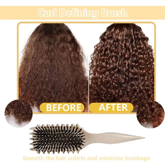 Longyier Lockenbürste, Locken mit Zinken definieren Stylingbürste, zum Kämmen und Formen von Männer- und Frauenlocken, um Ziehen und Lockenablösung zu reduzieren (Beige)