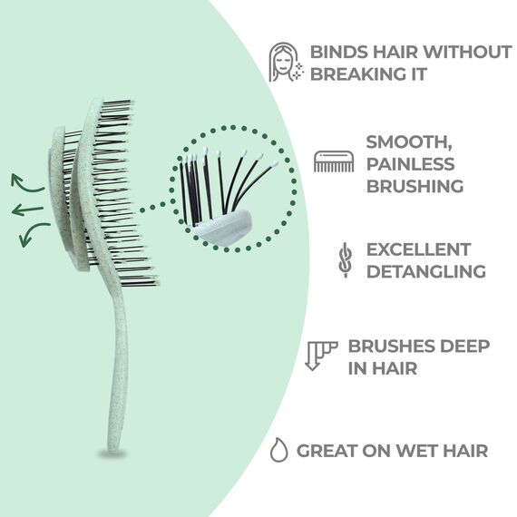 Ninabella Haarbürste ohne Ziepen - Bürste für Damen und Herren - Detangler Bürste auch für Locken & Lange Haare - Entwirrbürste Haarbürsten - Grün
