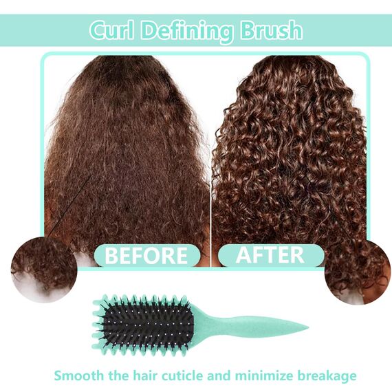 Longyier Lockenbürste, Locken mit Zinken definieren Stylingbürste, zum Kämmen und Formen von Männer- und Frauenlocken, um Ziehen und Lockenablösung zu reduzieren (Grün)