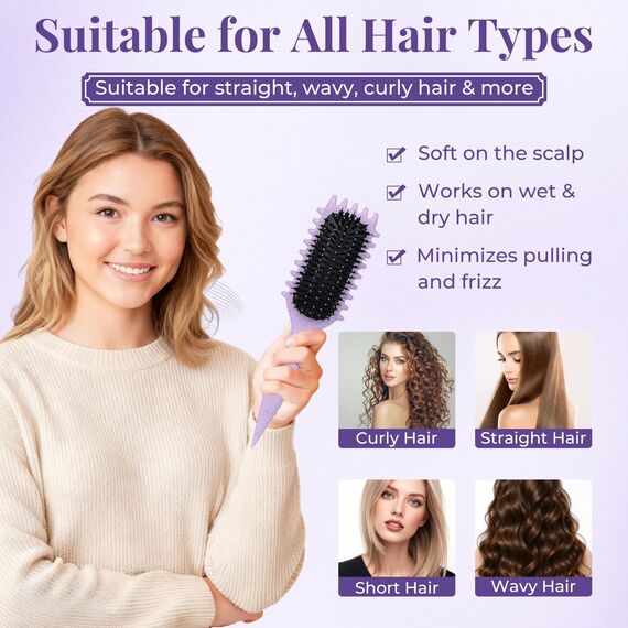 Lockenbürste, curly hair brush Für curly hair, locken bürste Zum Definieren Beim Styling, Antistatisch Entwirren Ohne Ziepen, Ergonomischer Griff, haarbürste Für Frauen Männer (Lila)