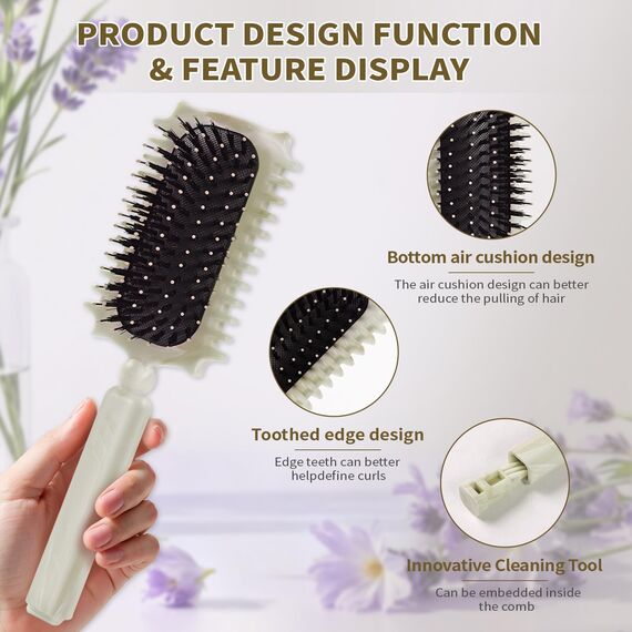 Longyier Lockenbürste, Locken mit Zinken definieren Stylingbürste, zum Kämmen und Formen von Männer- und Frauenlocken, um Ziehen und Lockenablösung zu reduzieren (Marmor Beige)