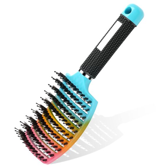 URAQT Haarbürste Ohne Ziepen, Profi Entwirrungsbürste mit Griff für Damen, Herren & Kinder, Wildschweinborsten Haarstyling Bürste für Lange Feine Dicke Lockige Haare (Gradient)