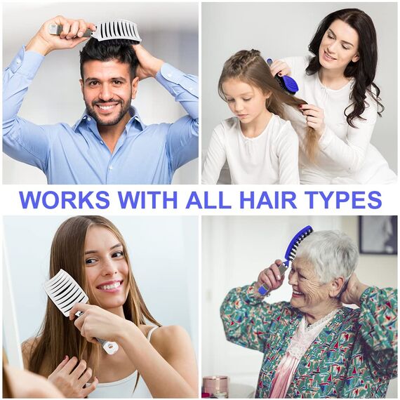 URAQT Haarbürste, Profi Entwirrungsbürste mit Griff, Haarbürste ohne Ziepen, Wildschweinborsten Haarstyling Bürste für Locken Lange Feine Dicke Lockige Haare (O-blau+weiß)
