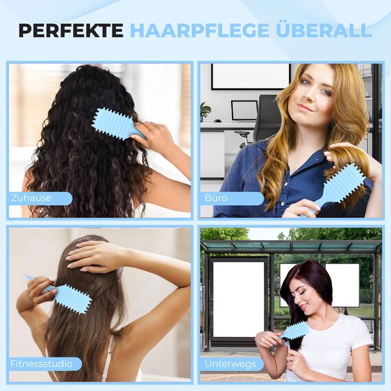 FABIHA® ???????????????????????????? Lockenbürste - Curly Hair Brush - Bio Haarbürste ohne ziepen - Wildschweinborsten Bürste - Die Originale 3-in-1-Stylingbürste für trendige Lockenfrisuren (Hellblau)