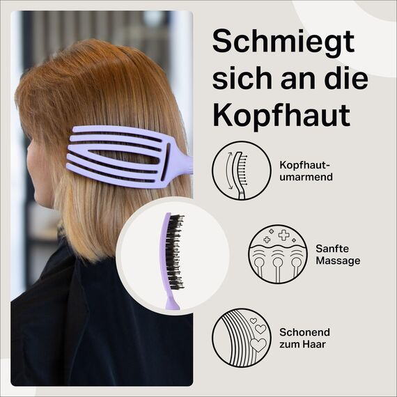 Olivia Garden Fingerbrush Care Iconic - Medium - Lavender - Detangler Bürste mit Wildschweinborsten & Nylon für gesundes und glänzendes Haar