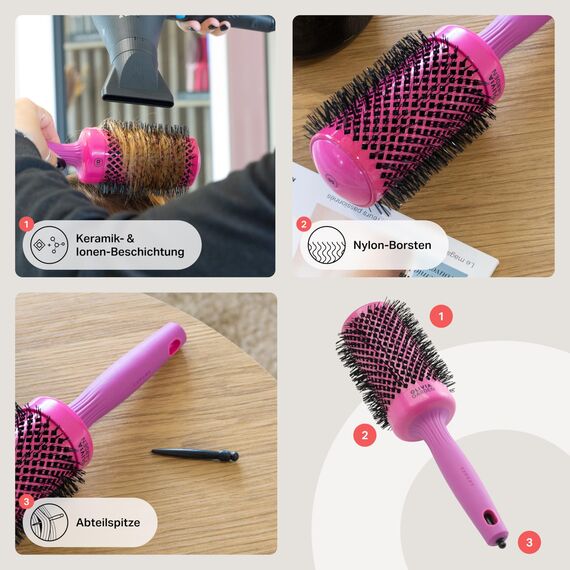 Olivia Garden Expert Blowout Shine – Pink - 55 - Runde, antistatische Keramikbürste für glänzende und frizzfreie Blowouts