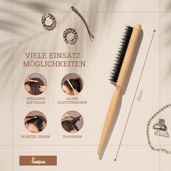 lampox Toupierbürste, wildschweinborsten, sleek bun bürste, Schmale Kammbürste, Teasing Haarbürste, haarbürste sleek look, Frisierkamm, bürste für sleek zopf (Toupierbürste)