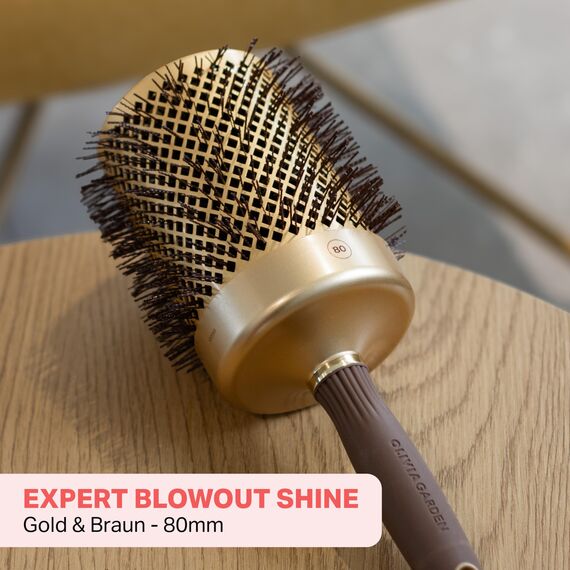 Olivia Garden Expert Blowout Shine - Gold & Braun - 80 - Runde antistatische Keramikbürste für glänzendes Styling ohne Frisierdose