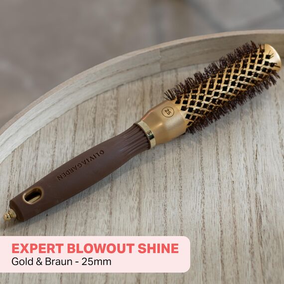 Olivia Garden Expert Blowout Shine – Gold & Braun - 25 - Runde, antistatische Keramikbürste für glänzende und frizzfreie Blowouts