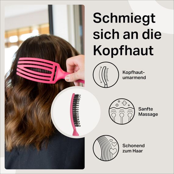 Olivia Garden Fingerbrush Care Iconic - Medium - Hot Pink - Detangler Bürste mit Wildschweinborsten & Nylon für gesundes und glänzendes Haar