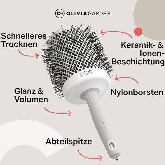 Olivia Garden Expert Blowout Shine - White & Grey - 80 - Keramikbeschichtete Rundbürste für geschmeidiges Ausblasen, krausfreies Haar & strahlenden Glanz