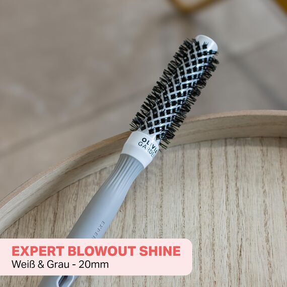 Olivia Garden Expert Blowout Shine - White & Grey - 20 - Keramikbeschichtete Rundbürste für geschmeidiges Ausblasen, krausfreies Haar & strahlenden Glanz