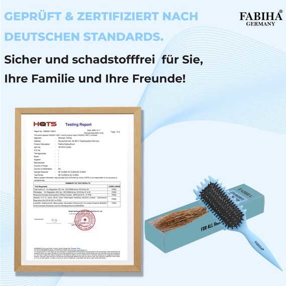 FABIHA® ???????????????????????????? Lockenbürste - Curly Hair Brush - Bio Haarbürste ohne ziepen - Wildschweinborsten Bürste - Die Originale 3-in-1-Stylingbürste für trendige Lockenfrisuren (Hellblau)