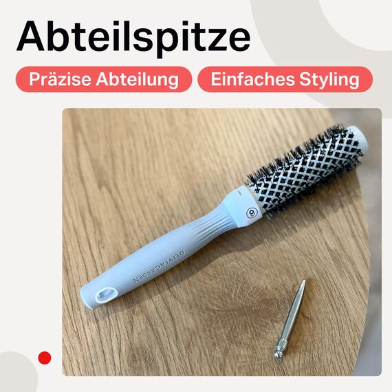 Olivia Garden Expert Blowout Shine – Weiß & Grau - 25 - Runde, antistatische Keramikbürste für glänzende und frizzfreie Blowouts