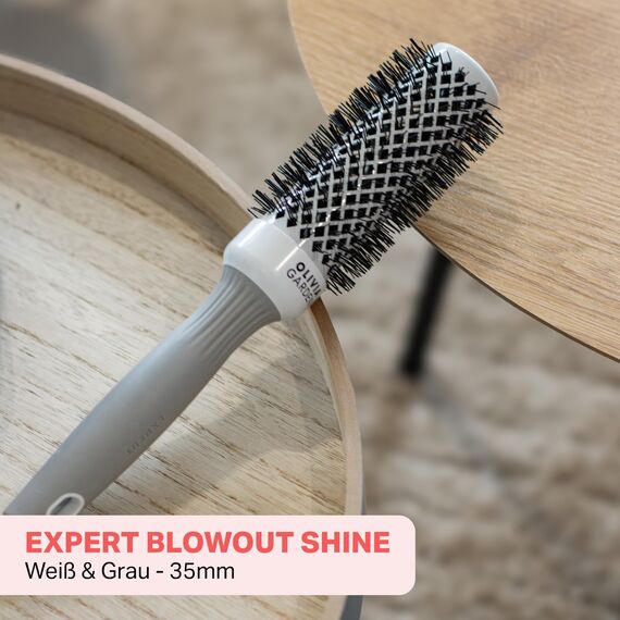 Olivia Garden Expert Blowout Shine - White & Grey - 35 - Keramikbeschichtete Rundbürste für geschmeidiges Ausblasen, krausfreies Haar & strahlenden Glanz