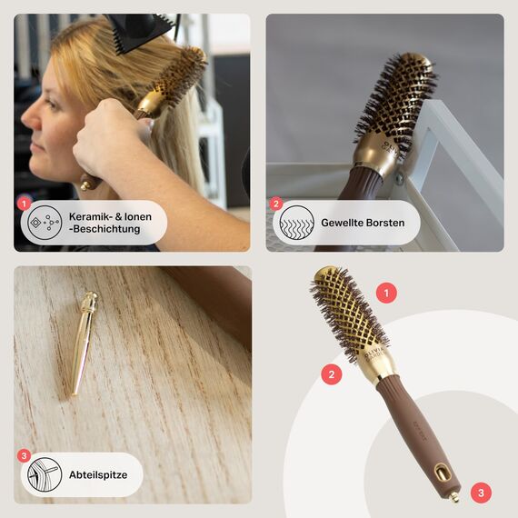 Olivia Garden Expert Blowout Shine – Gold & Braun - 25 - Runde, antistatische Keramikbürste für glänzende und frizzfreie Blowouts