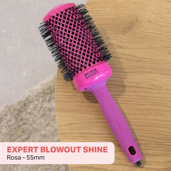 Olivia Garden Expert Blowout Shine – Pink - 55 - Runde, antistatische Keramikbürste für glänzende und frizzfreie Blowouts