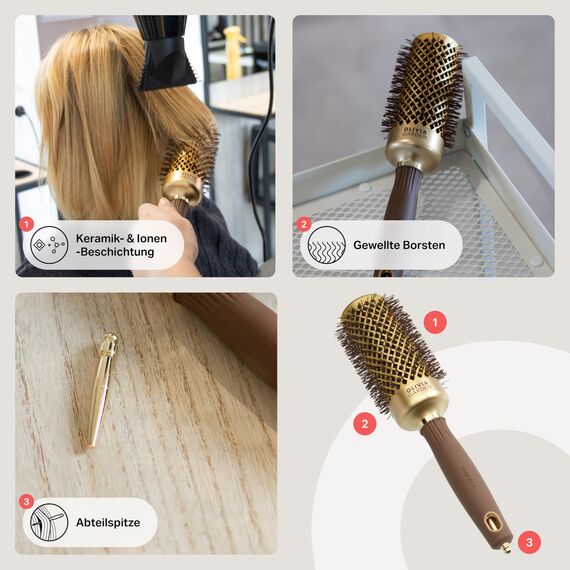 Olivia Garden Expert Blowout Shine - Gold & Brown - 45 - Keramikbeschichtete Rundbürste für geschmeidiges Ausblasen, krausfreies Haar & strahlenden Glanz
