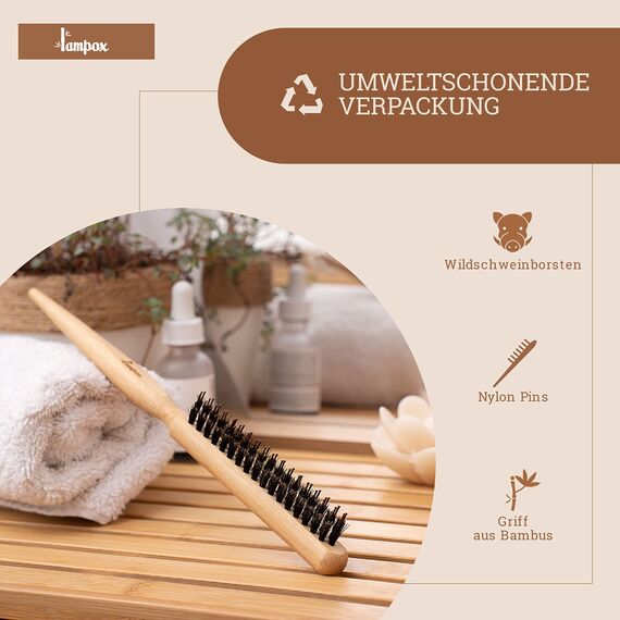 lampox Toupierbürste, wildschweinborsten, sleek bun bürste, Schmale Kammbürste, Teasing Haarbürste, haarbürste sleek look, Frisierkamm, bürste für sleek zopf (Toupierbürste)