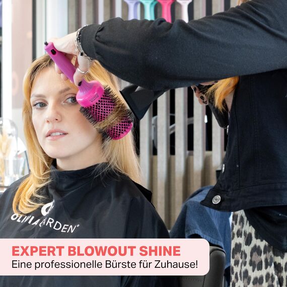 Olivia Garden Expert Blowout Shine – Pink - 55 - Runde, antistatische Keramikbürste für glänzende und frizzfreie Blowouts