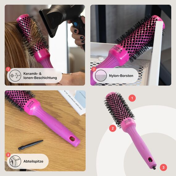 Olivia Garden Expert Blowout Shine - Pink - 35 - Keramikbeschichtete Rundbürste für glattes Ausblasen, krausfreies Haar & strahlenden Glanz