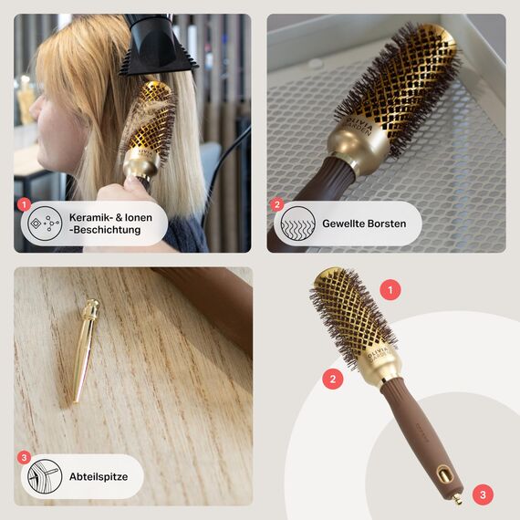 Olivia Garden Expert Blowout Shine - Gold & Brown - 35 - Keramikbeschichtete Rundbürste für geschmeidiges Ausblasen, krausfreies Haar & strahlenden Glanz