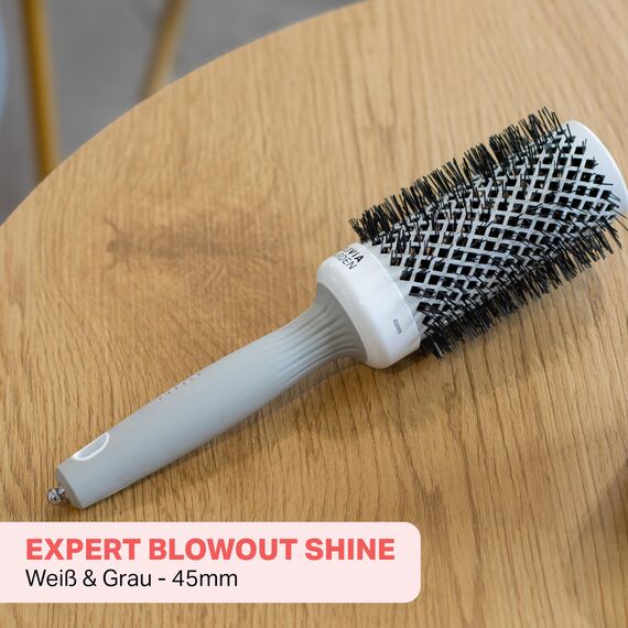Olivia Garden Expert Blowout Shine - White & Grey - 45 - Keramikbeschichtete Rundbürste für geschmeidiges Ausblasen, krausfreies Haar & strahlenden Glanz