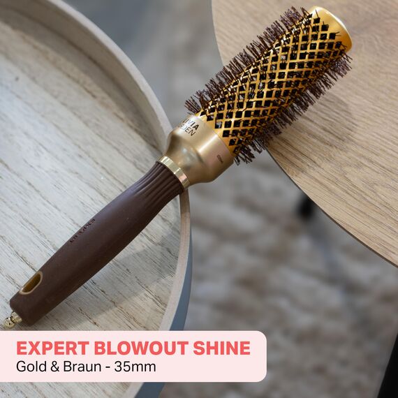 Olivia Garden Expert Blowout Shine - Gold & Brown - 35 - Keramikbeschichtete Rundbürste für geschmeidiges Ausblasen, krausfreies Haar & strahlenden Glanz