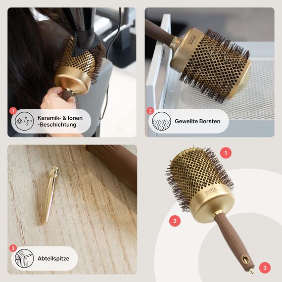 Olivia Garden Expert Blowout Shine - Gold & Braun - 80 - Runde antistatische Keramikbürste für glänzendes Styling ohne Frisierdose