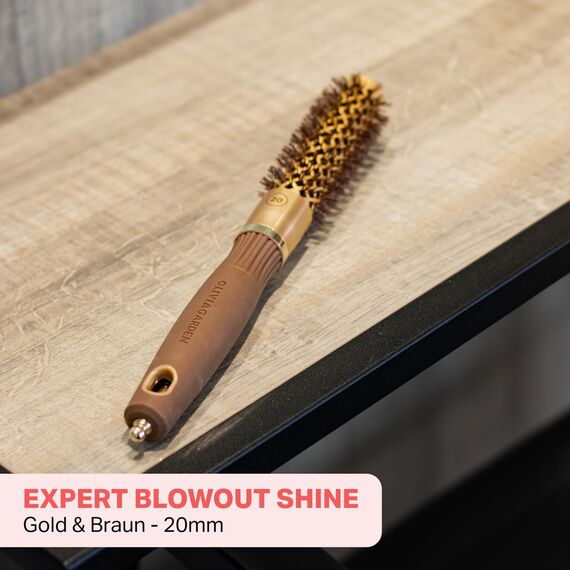 Olivia Garden Expert Blowout Shine - Gold & Brown - 20 - Keramikbeschichtete Rundbürste für geschmeidiges Ausblasen, krausfreies Haar & strahlenden Glanz