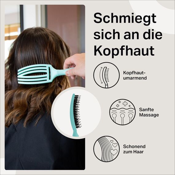 Olivia Garden Fingerbrush Care Iconic - Medium - Mint - Detangler Bürste mit Wildschweinborsten & Nylon für gesundes und glänzendes Haar