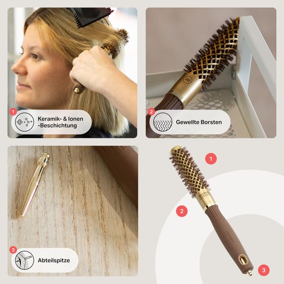 Olivia Garden Expert Blowout Shine - Gold & Brown - 20 - Keramikbeschichtete Rundbürste für geschmeidiges Ausblasen, krausfreies Haar & strahlenden Glanz