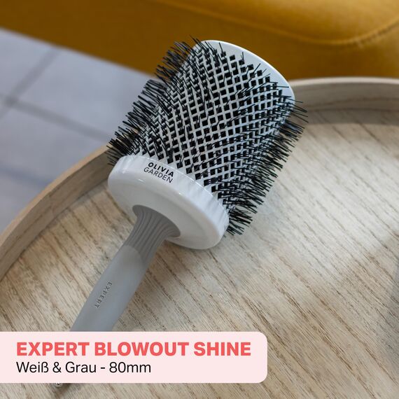 Olivia Garden Expert Blowout Shine - White & Grey - 80 - Keramikbeschichtete Rundbürste für geschmeidiges Ausblasen, krausfreies Haar & strahlenden Glanz