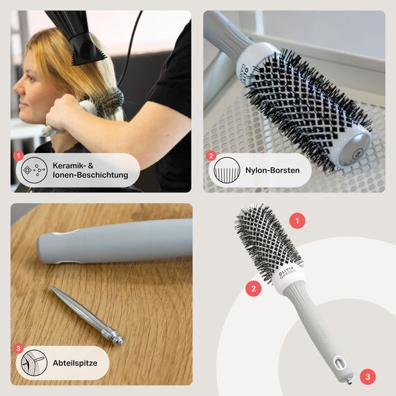 Olivia Garden Expert Blowout Shine - White & Grey - 35 - Keramikbeschichtete Rundbürste für geschmeidiges Ausblasen, krausfreies Haar & strahlenden Glanz