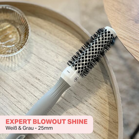 Olivia Garden Expert Blowout Shine – Weiß & Grau - 25 - Runde, antistatische Keramikbürste für glänzende und frizzfreie Blowouts