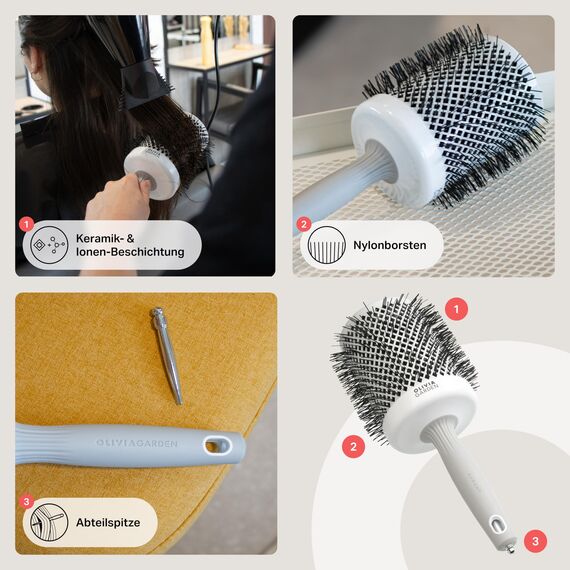Olivia Garden Expert Blowout Shine - White & Grey - 80 - Keramikbeschichtete Rundbürste für geschmeidiges Ausblasen, krausfreies Haar & strahlenden Glanz