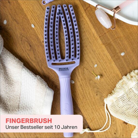 Olivia Garden Fingerbrush Care Iconic - Medium - Lavender - Detangler Bürste mit Wildschweinborsten & Nylon für gesundes und glänzendes Haar