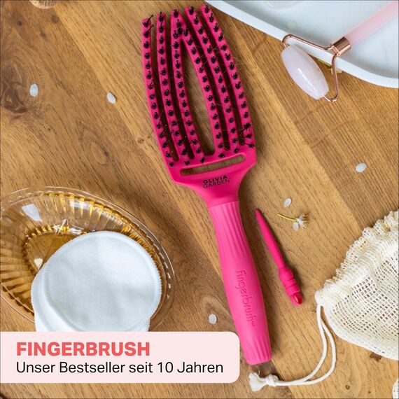 Olivia Garden Fingerbrush Care Iconic - Medium - Hot Pink - Detangler Bürste mit Wildschweinborsten & Nylon für gesundes und glänzendes Haar