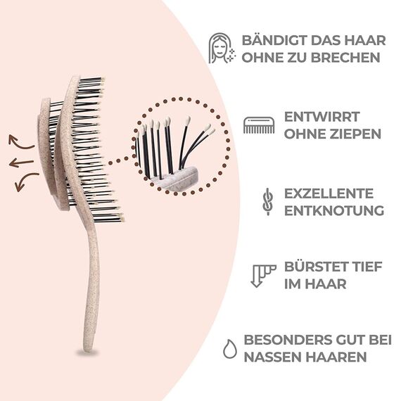Ninabella Haarbürste ohne Ziepen - Bürste für Damen und Herren - Detangler Bürste auch für Locken & Lange Haare - Entwirrbürste Haarbürsten - Natur