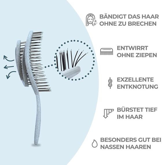 Ninabella Haarbürste ohne Ziepen - Bürste für Damen und Herren - Detangler Bürste auch für Locken & Lange Haare - Entwirrbürste Haarbürsten - Blau