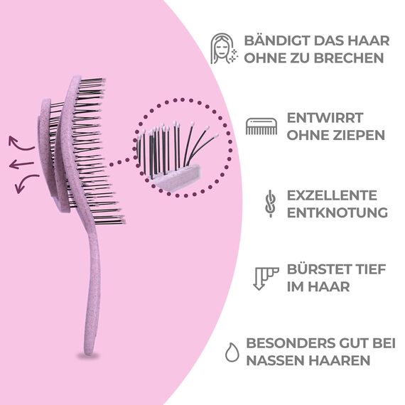 Ninabella Haarbürste ohne Ziepen - Bürste für Damen und Herren - Detangler Bürste auch für Locken & Lange Haare - Entwirrbürste Haarbürsten - Rosa