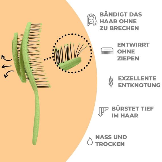 Ninabella Haarbürste ohne Ziepen - Bürste für Damen und Herren - Detangler Bürste auch für Locken & Lange Haare - Entwirrbürste Haarbürsten - Limetten Grün