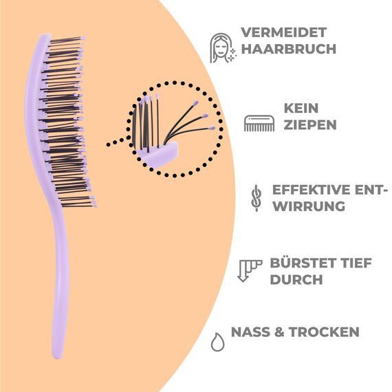 Ninabella Mini Haarbürste ohne Ziepen - Bürste für Reisen - Entwirrbürste für trockenes und nasses Haar - Detangler Bürste - Hair Brush - Lila