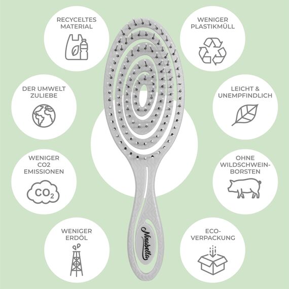 Ninabella Haarbürste ohne Ziepen - Bürste für Damen und Herren - Detangler Bürste auch für Locken & Lange Haare - Entwirrbürste Haarbürsten - Grau