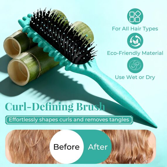 Lockenbürste, curly hair brush Für curly hair, locken bürste Zum Definieren Beim Styling, Antistatisch Entwirren Ohne Ziepen, Ergonomischer Griff, haarbürste Für Frauen Männer (Grün)