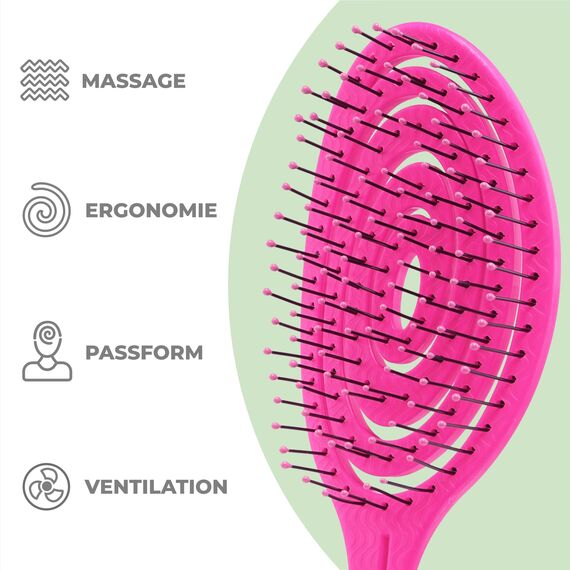 Ninabella Haarbürste ohne Ziepen - Bürste für Damen und Herren - Detangler Bürste auch für Locken & Lange Haare - Entwirrbürste Haarbürsten - Neon Pink