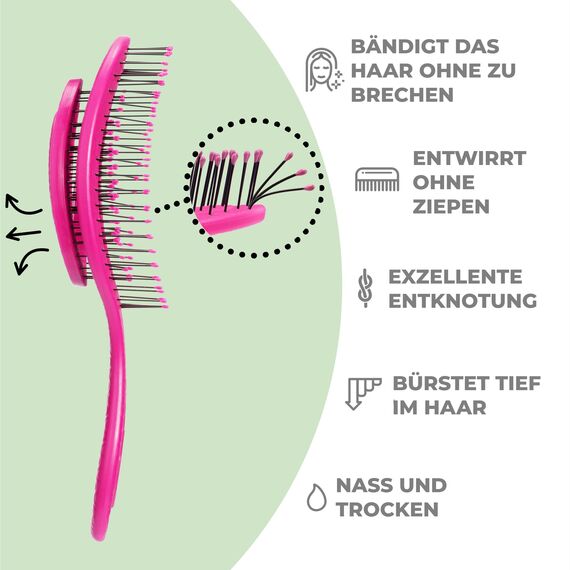 Ninabella Haarbürste ohne Ziepen - Bürste für Damen und Herren - Detangler Bürste auch für Locken & Lange Haare - Entwirrbürste Haarbürsten - Neon Pink
