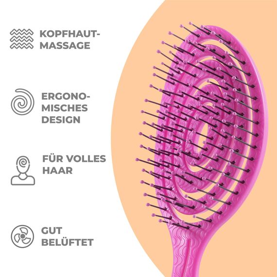 Ninabella Mini Haarbürste ohne Ziepen - Bürste für Reisen - Entwirrbürste für trockenes und nasses Haar - Detangler Bürste - Hair Brush - Pink