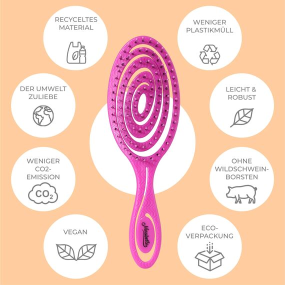 Ninabella Mini Haarbürste ohne Ziepen - Bürste für Reisen - Entwirrbürste für trockenes und nasses Haar - Detangler Bürste - Hair Brush - Pink